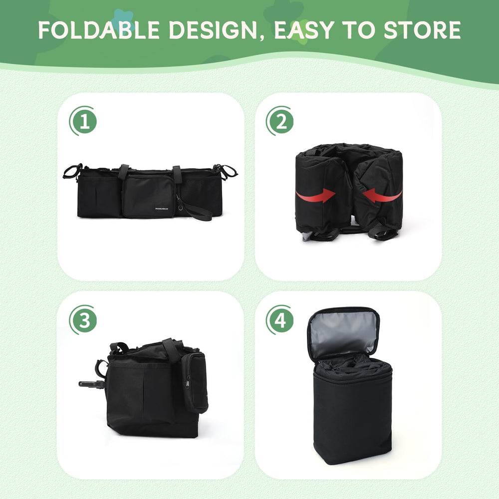 DOODLEBEAN organizer with cooler bag suits most double strollers for easy outings.