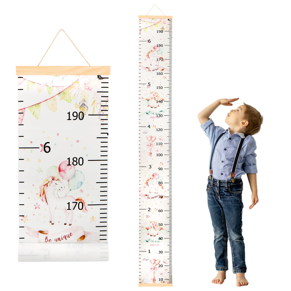 DOOLMIN baby growth chart unicorn hanging shows durable canvas and easy wall mounting.