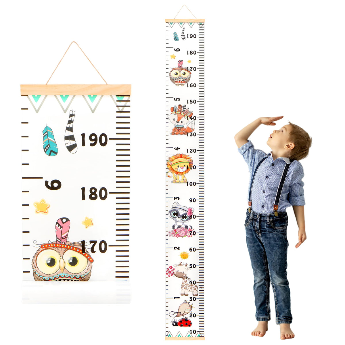 DOOLMIN baby height growth chart with wooden frame, stable for secure wall mounting in nursery