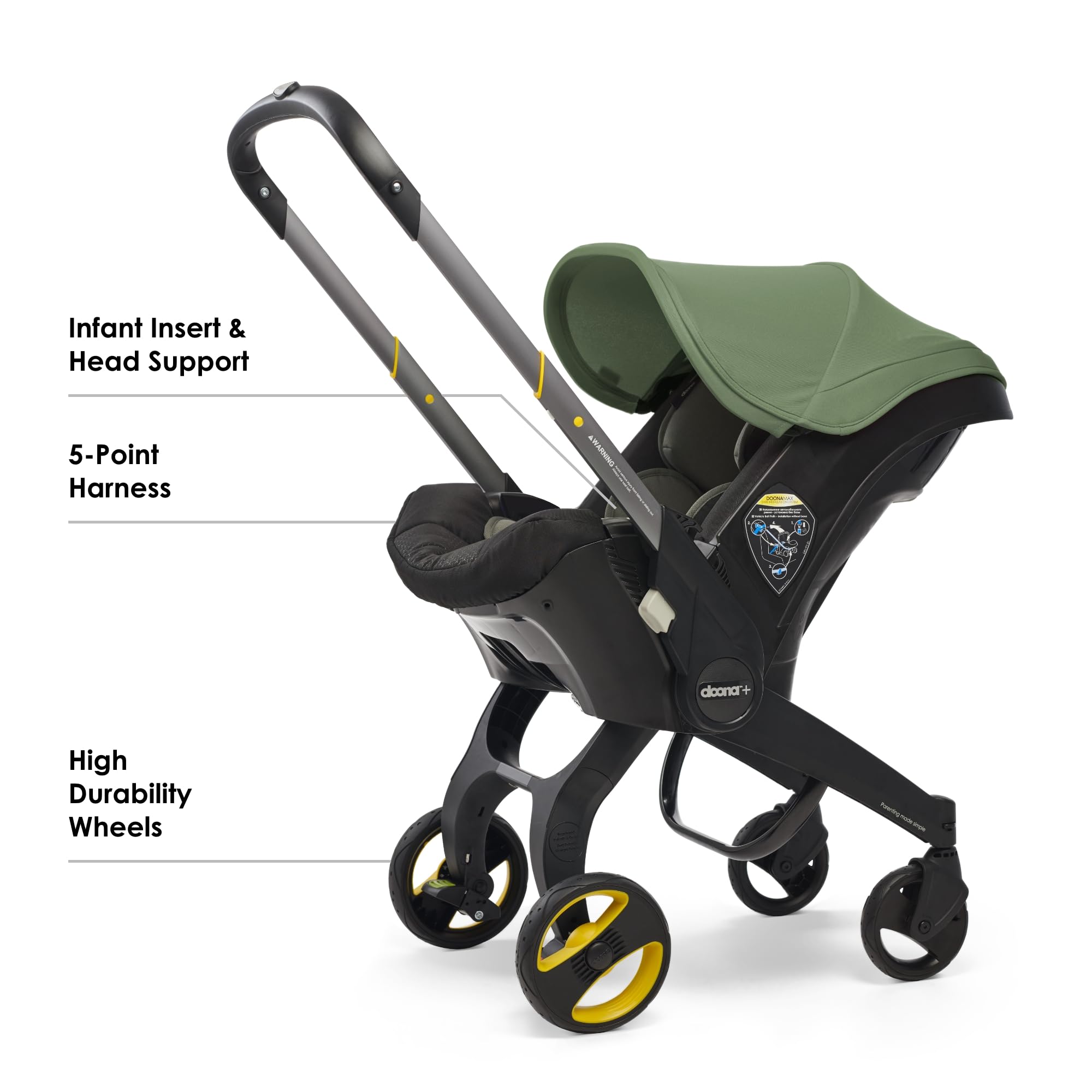 DOONA Desert Green adjustable handlebar for comfortable maneuvering.