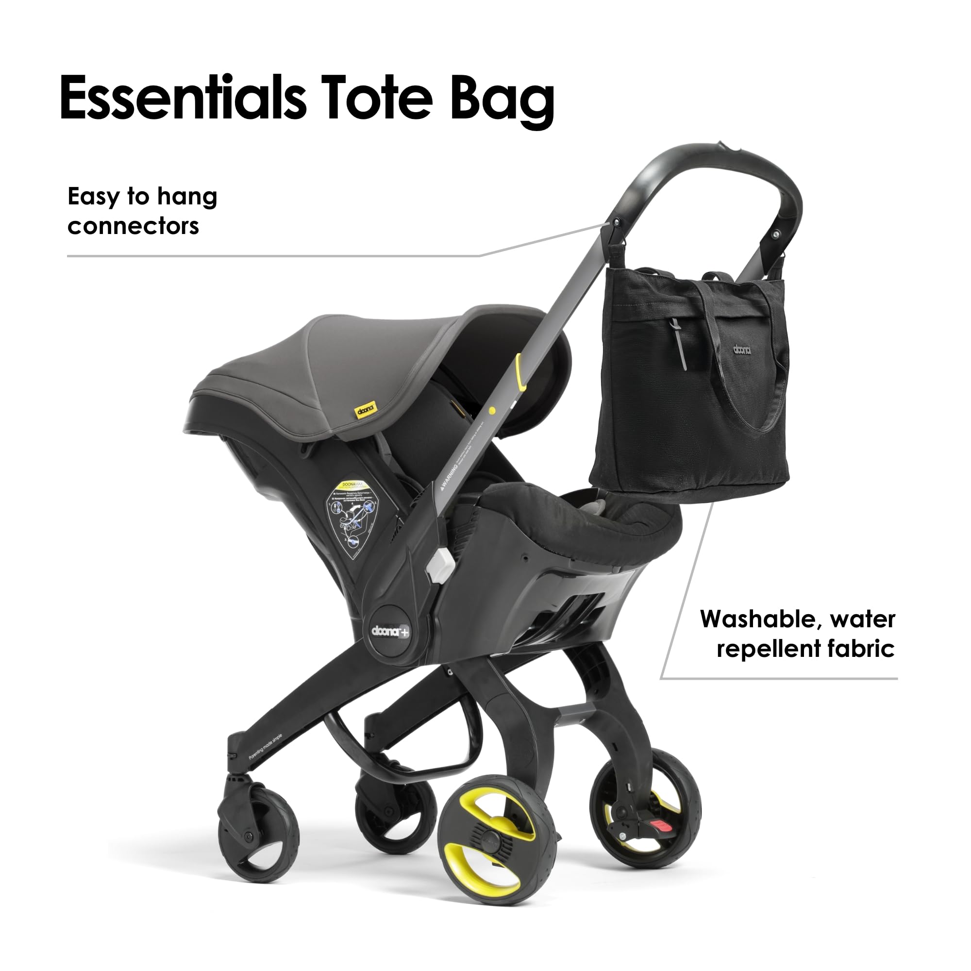 DOONA Essentials Tote Bag Nitro Black zippered exterior pocket for secure small items