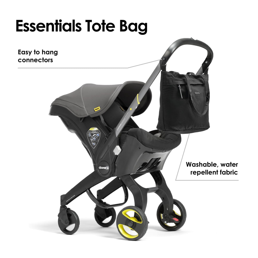DOONA Essentials Tote Bag Nitro Black zippered exterior pocket for secure small items