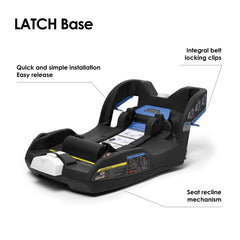 Doona Latch Base adjustable-height shows proper seating angle for safe, comfortable rides.