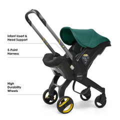 DOONA racing-green adjustable-handlebar offers customizable, comfortable handling for caregivers.
