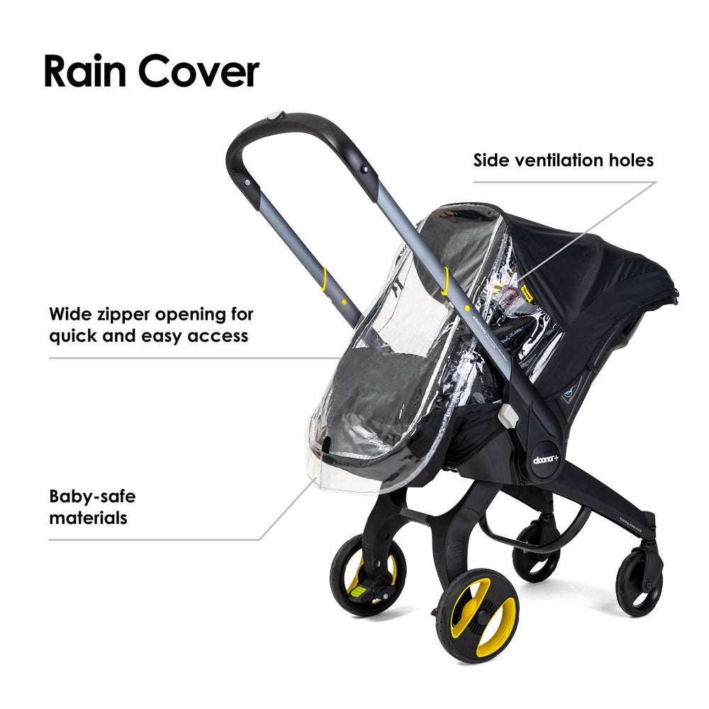 Doona Rain Cover quick-attach snap-on connection for easy setup.