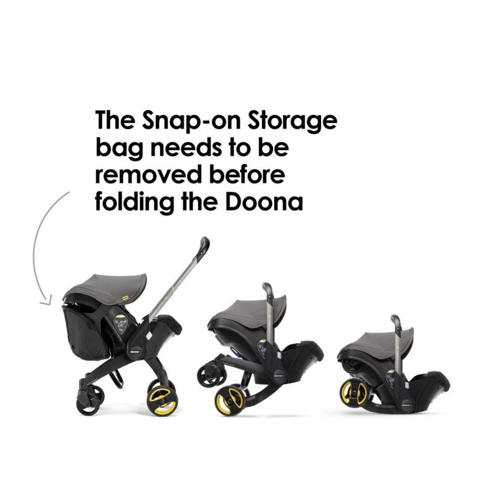 DOONA Snap-On Storage connectors enabling rapid on-the-go setup at back of unit.
