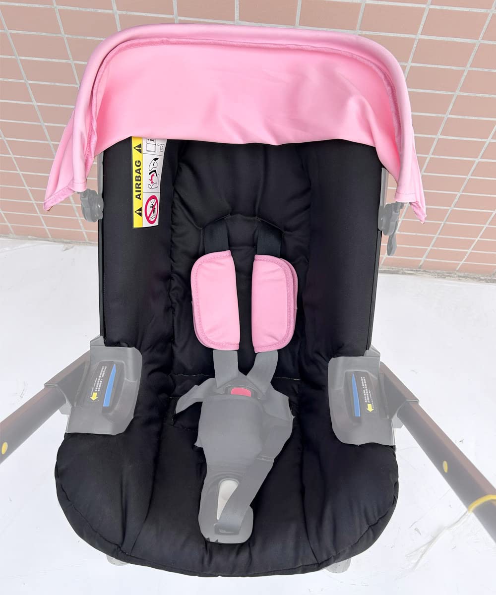 Doona sunshade sunscreen fabric pink demonstrates flexible shade without brackets.