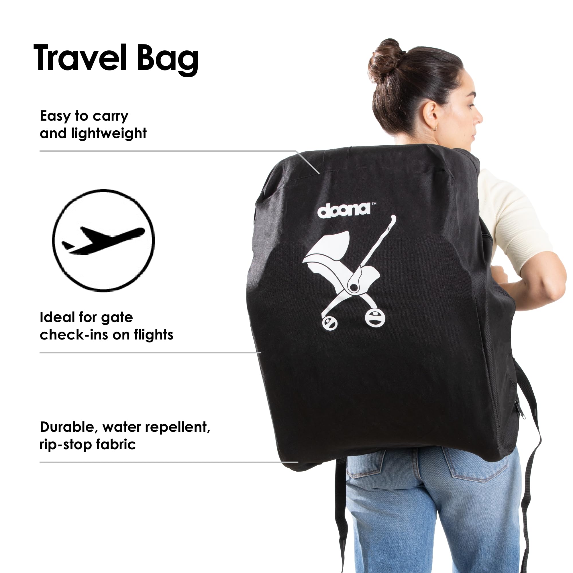 DOONA travel bag black durable fabric protects your Doona during trips