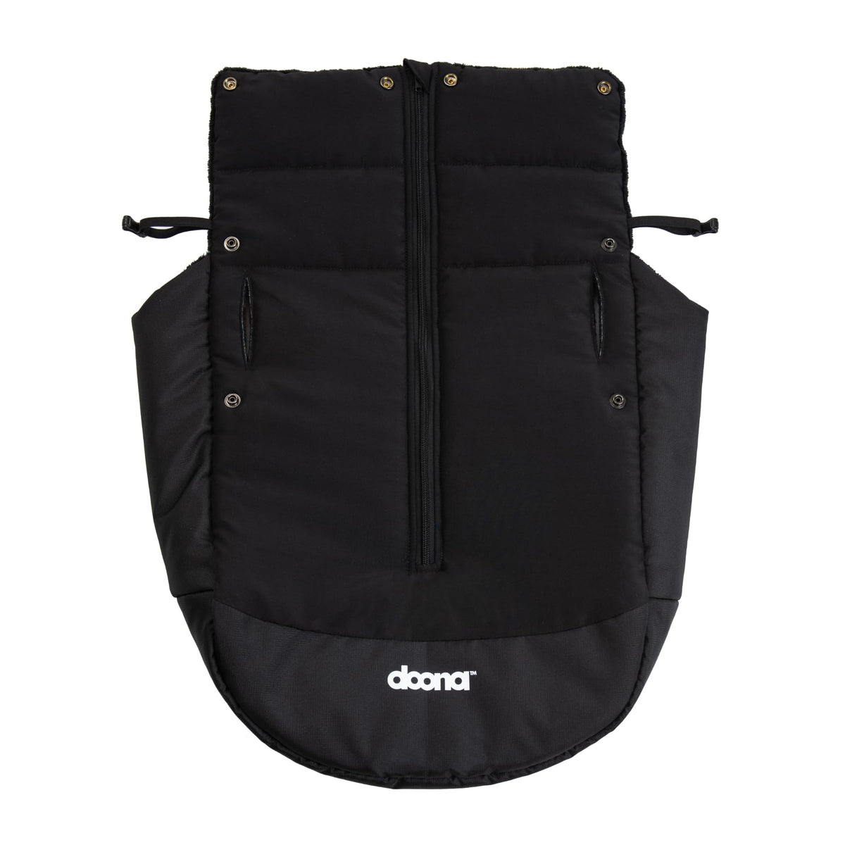 Doona Winter Cover over car seat shows wind protection and warmth.