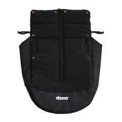 Doona Winter Cover over car seat shows wind protection and warmth.