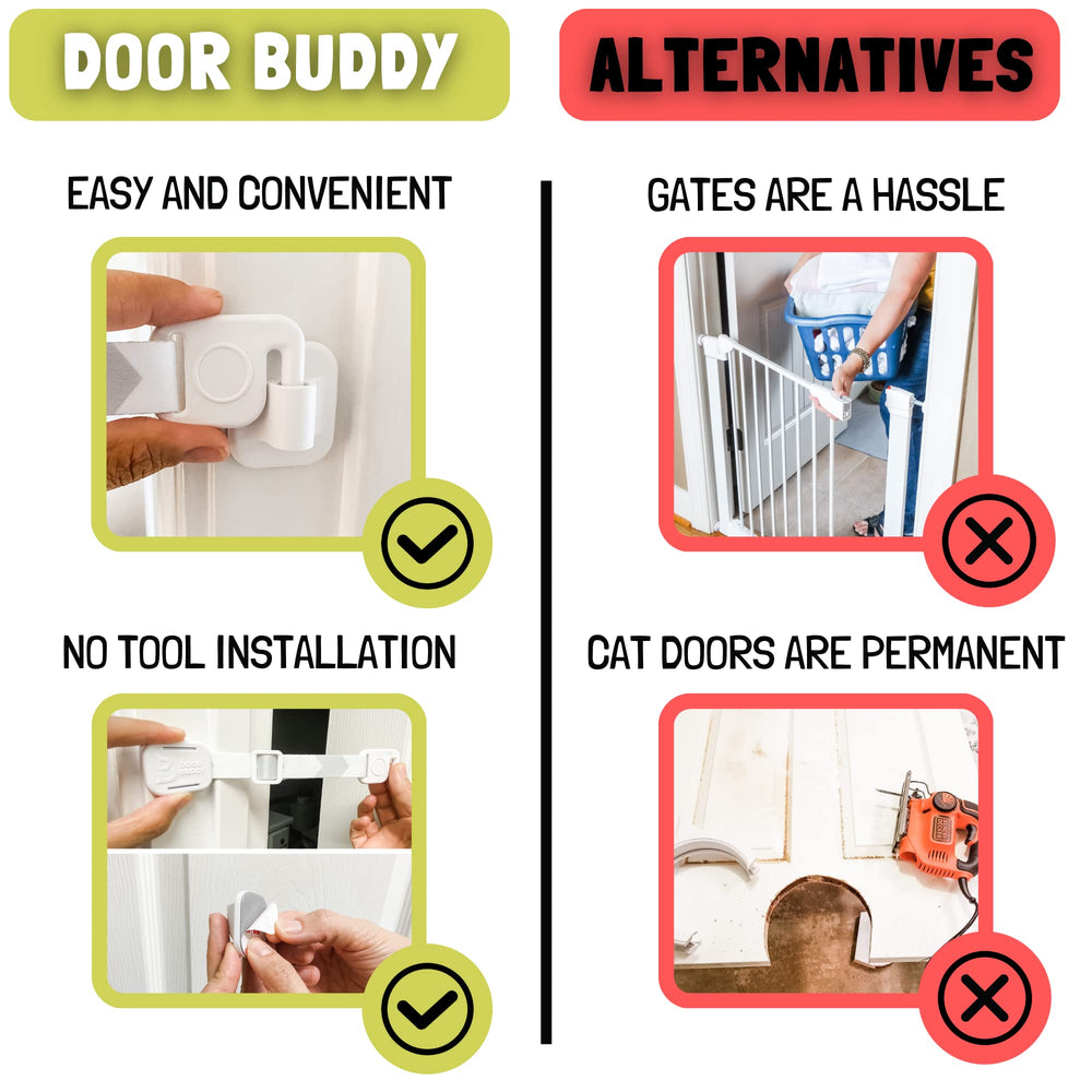 Door Buddy creates a safe cat space while keeping baby out.