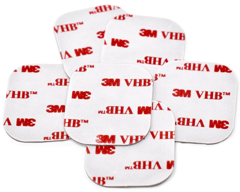 Door Buddy replacement adhesive 6-pack adhesive pieces close-up demonstrating strong 3M VHB bonding.