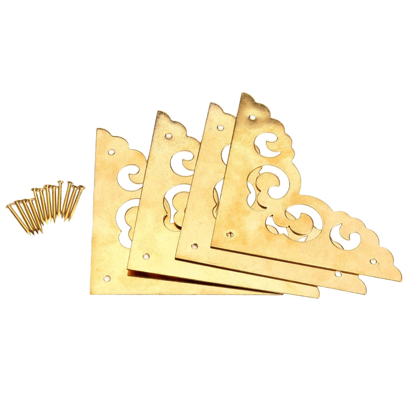 Dophee brass flat corner bracket on a wooden box offers sturdy protection with retro flair.