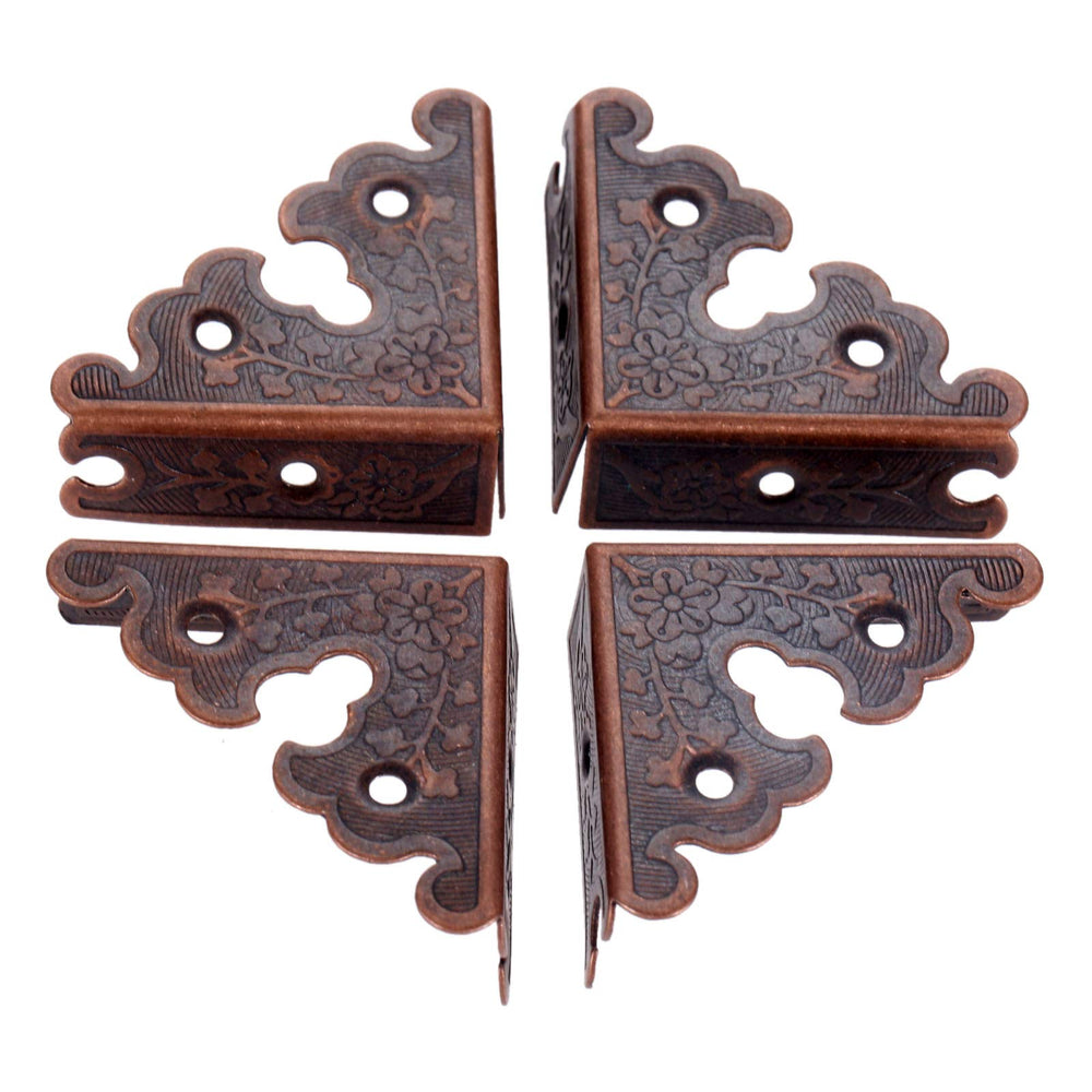 Dophee red copper corner protector on wood surface for antique look and edge safety.