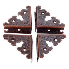 Dophee red copper corner protector on wood surface for antique look and edge safety.