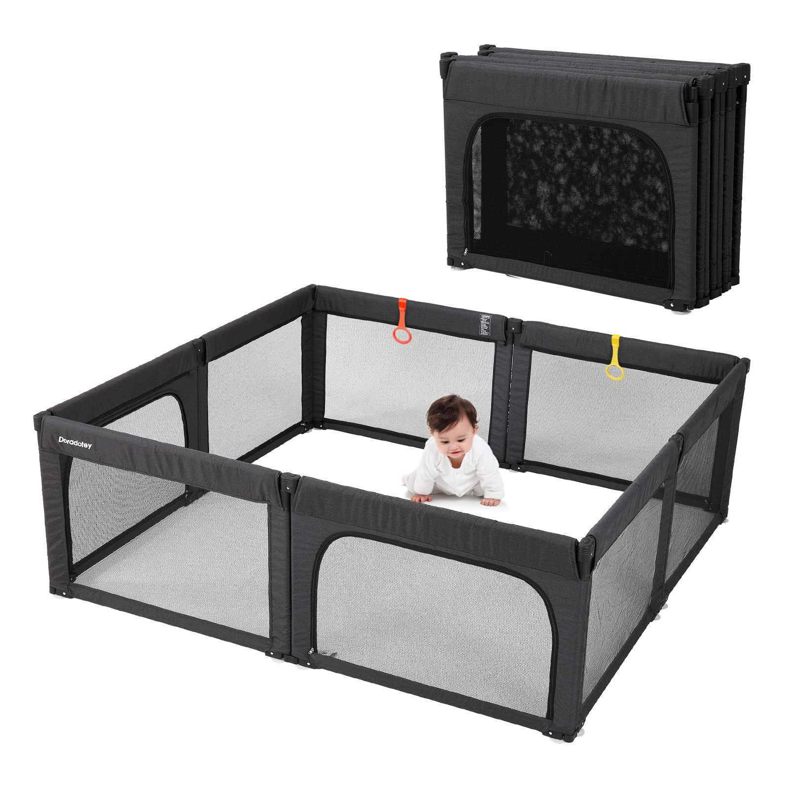 Dora dotey Doradotey playpen folded for compact storage and quick setup