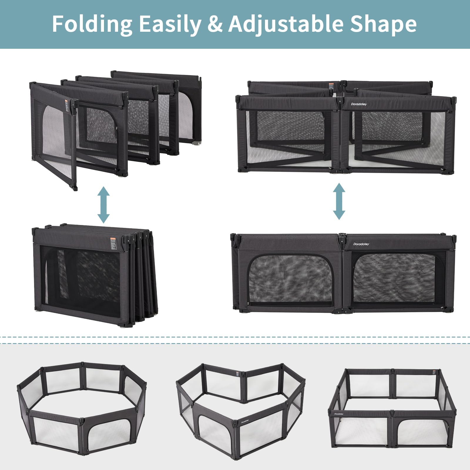 Dora dotey Doradotey playpen side view with breathable mesh for airflow