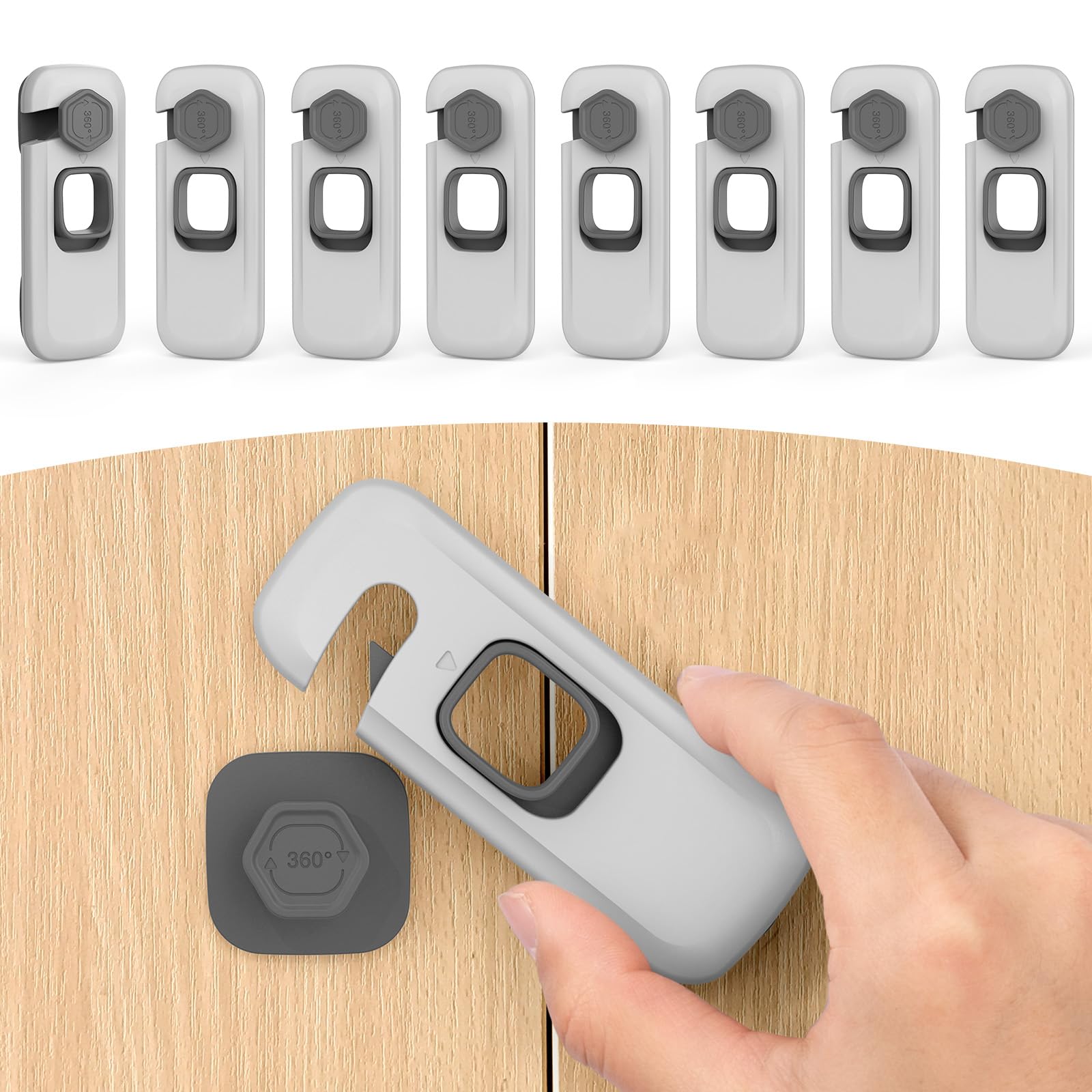 Dorabaliy 8-pack cabinet locks in action for safe baby-proofing without drilling