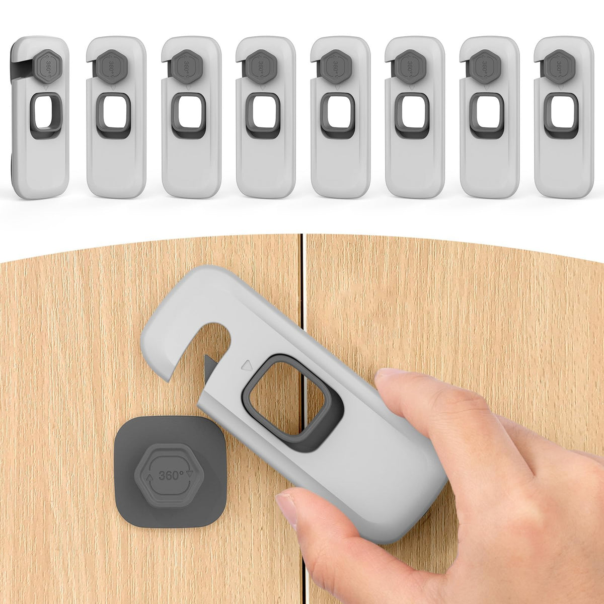 Dorabaliy 8-pack cabinet locks in action for safe baby-proofing without drilling