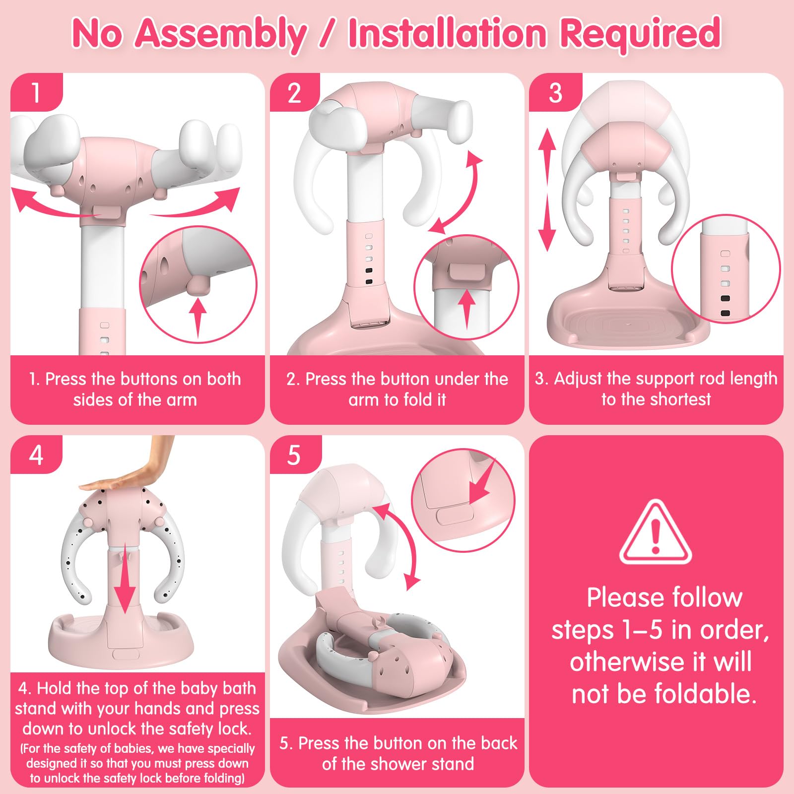 Dorabaliy baby bath stand pink anti-slip base for stable baths on wet floors