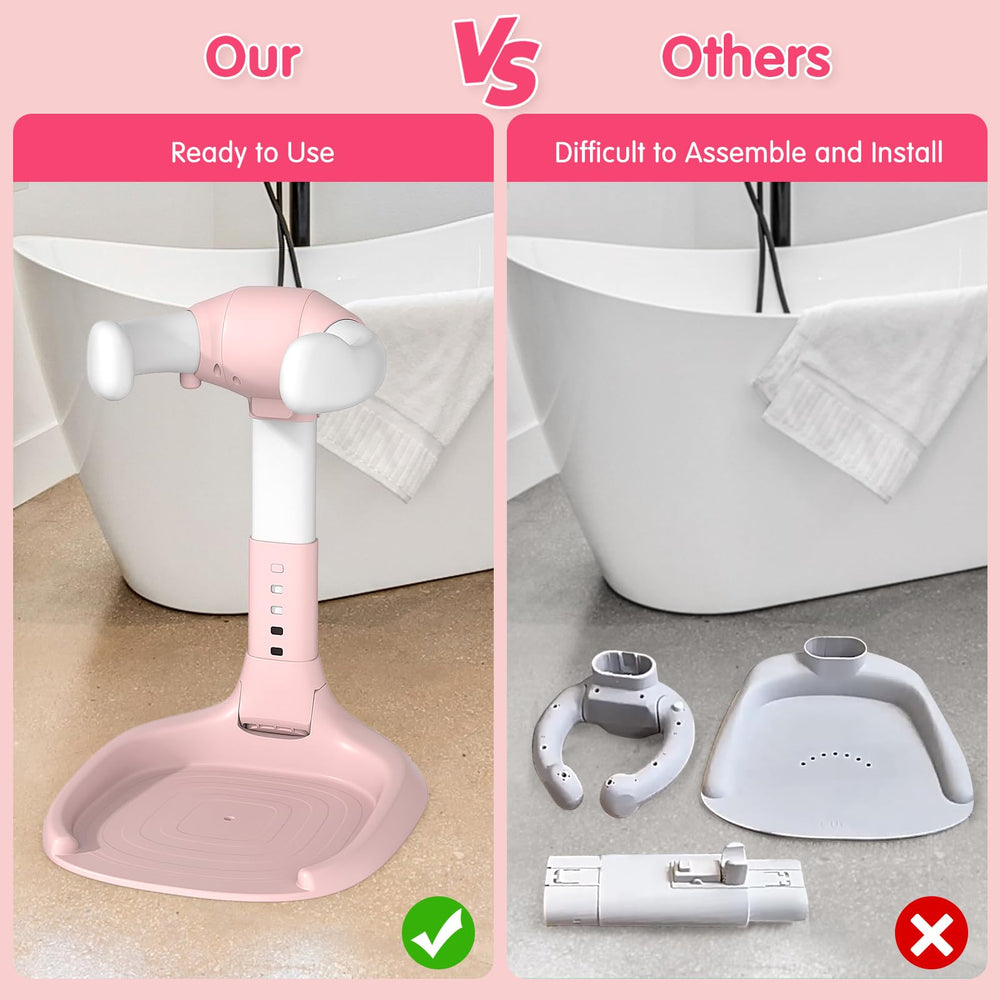 Dorabaliy foldable bath stand pink shower holder frees hands during rinse