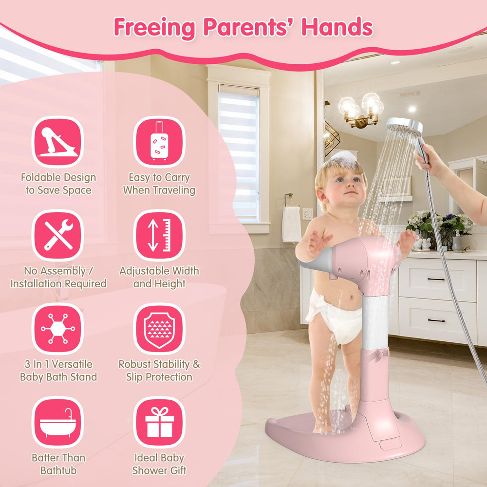 Dorabaliy foldable baby bath stand pink folded storage keeps bathroom tidy