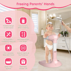 Dorabaliy foldable baby bath stand pink folded storage keeps bathroom tidy