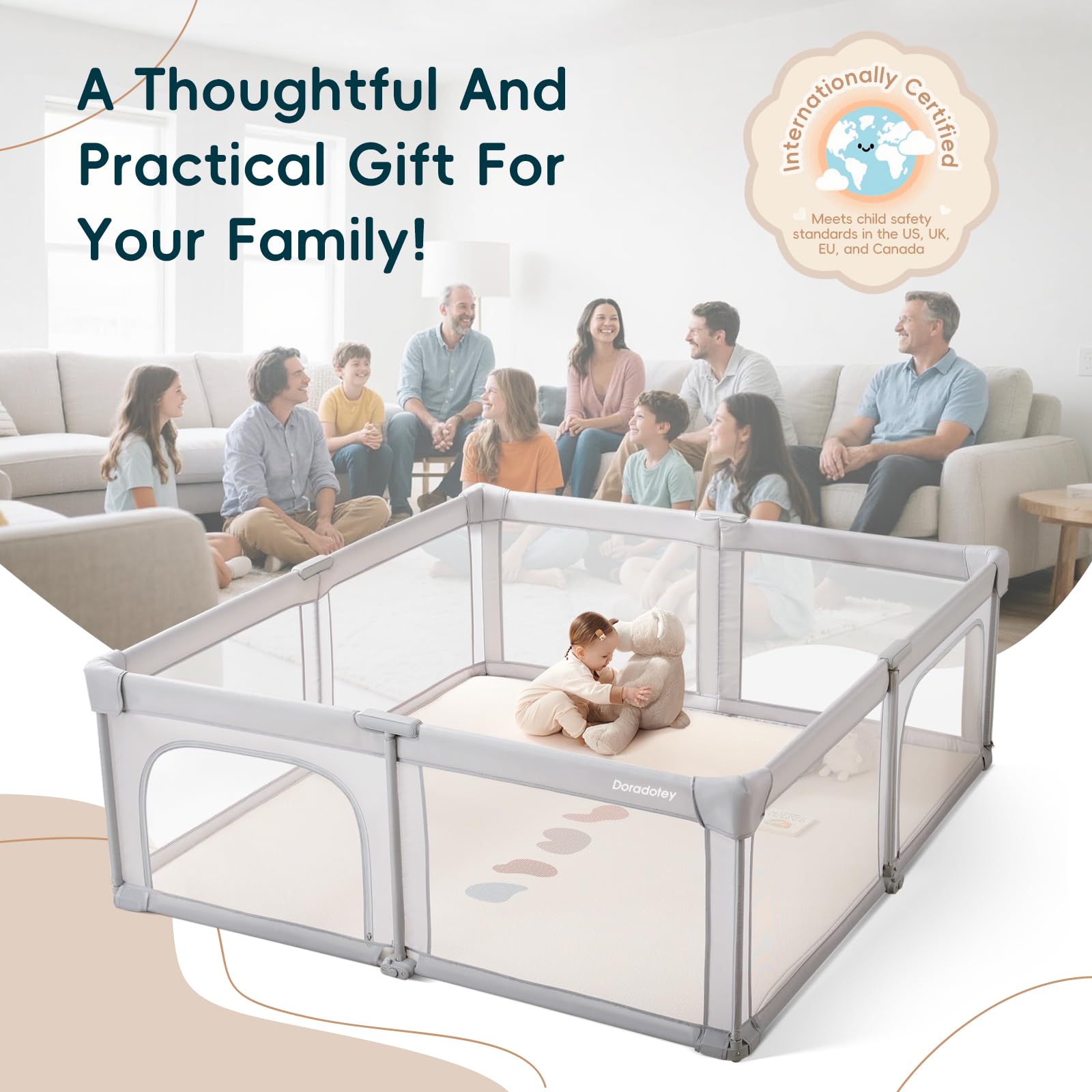 Dora dotey playpen breathable mesh walls enable clear visibility and airflow.