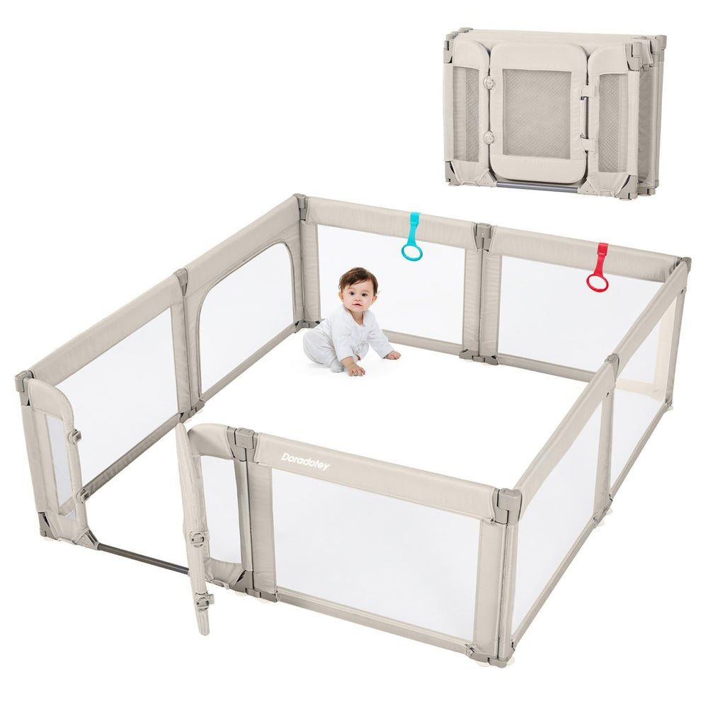 Dora dotey baby playpen door enables easy caregiver access for safe, supervised play.