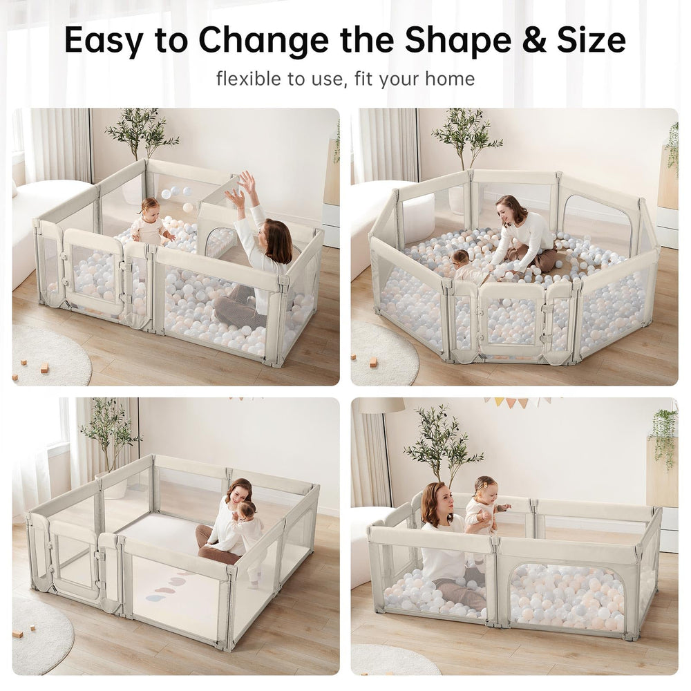 Dora dotey foldable 8-panel playpen showcases versatile size and configurations for space-saving setups.