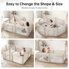 Dora dotey foldable 8-panel playpen showcases versatile size and configurations for space-saving setups.