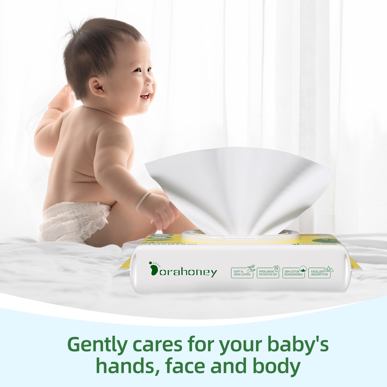 DORAHONEY hypoallergenic skin-friendly wipes imply safe daily use.