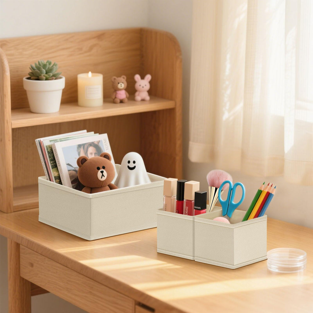 Dorisun drawer organizer beige fabric image focusing on neutral tone aesthetics.
