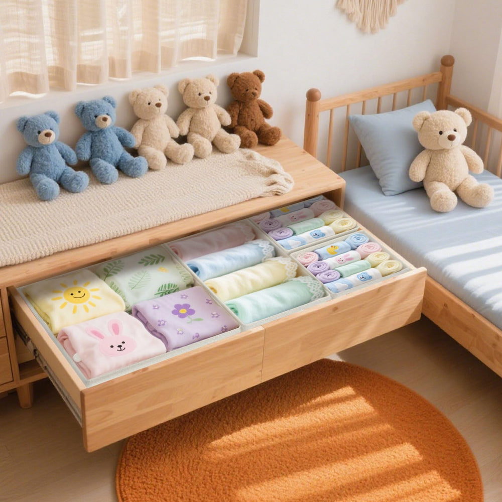 Dorisun drawer organizer versatile storage in dressers, closets, nurseries, and office drawers.