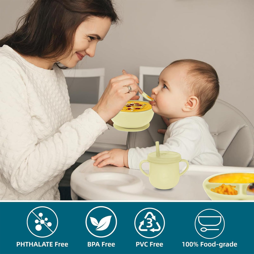 Dormlony 9-piece silicone set shown on clean dining surface.