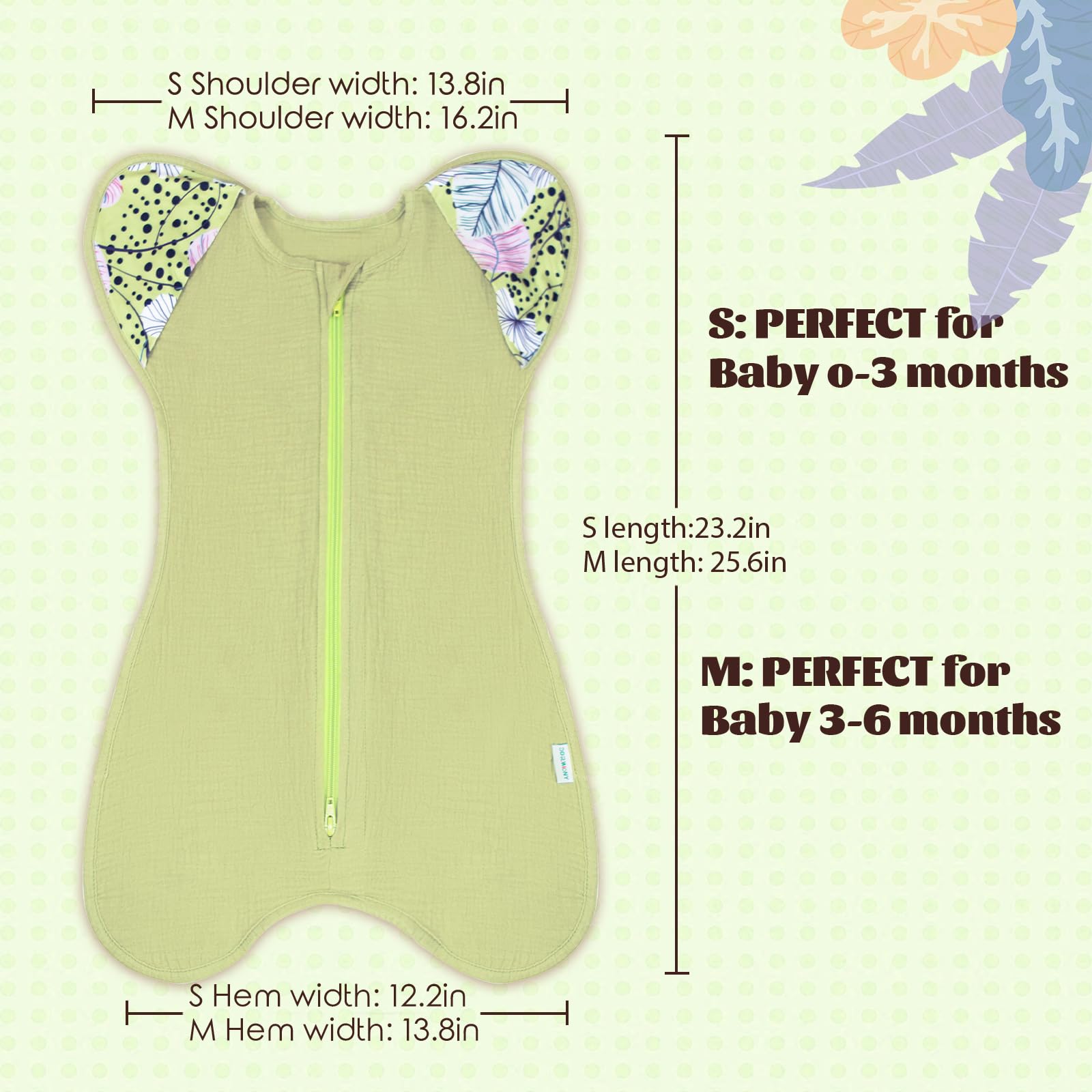 Dormlony arms-up swaddle demonstrates self-soothing design for newborn comfort.