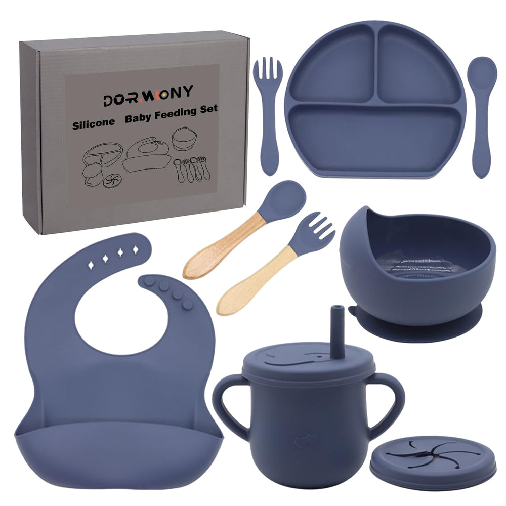 Dormlony baby feeding set suction plate enables mess-free meals on trays.