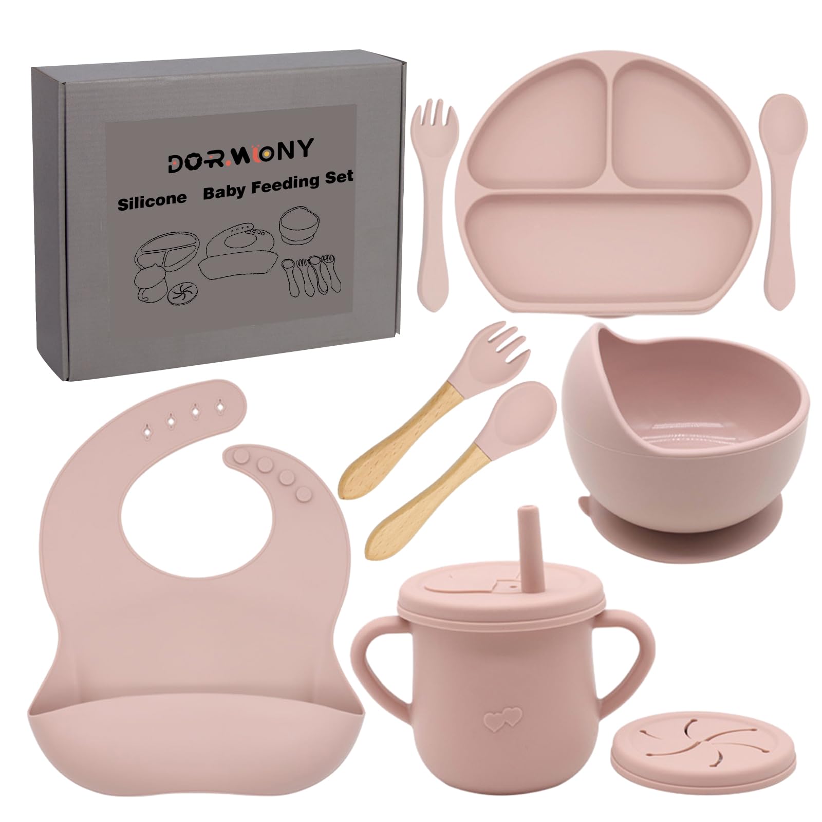 Dormlony pink suction bowl from silicone baby feeding set aiding mess-free meals