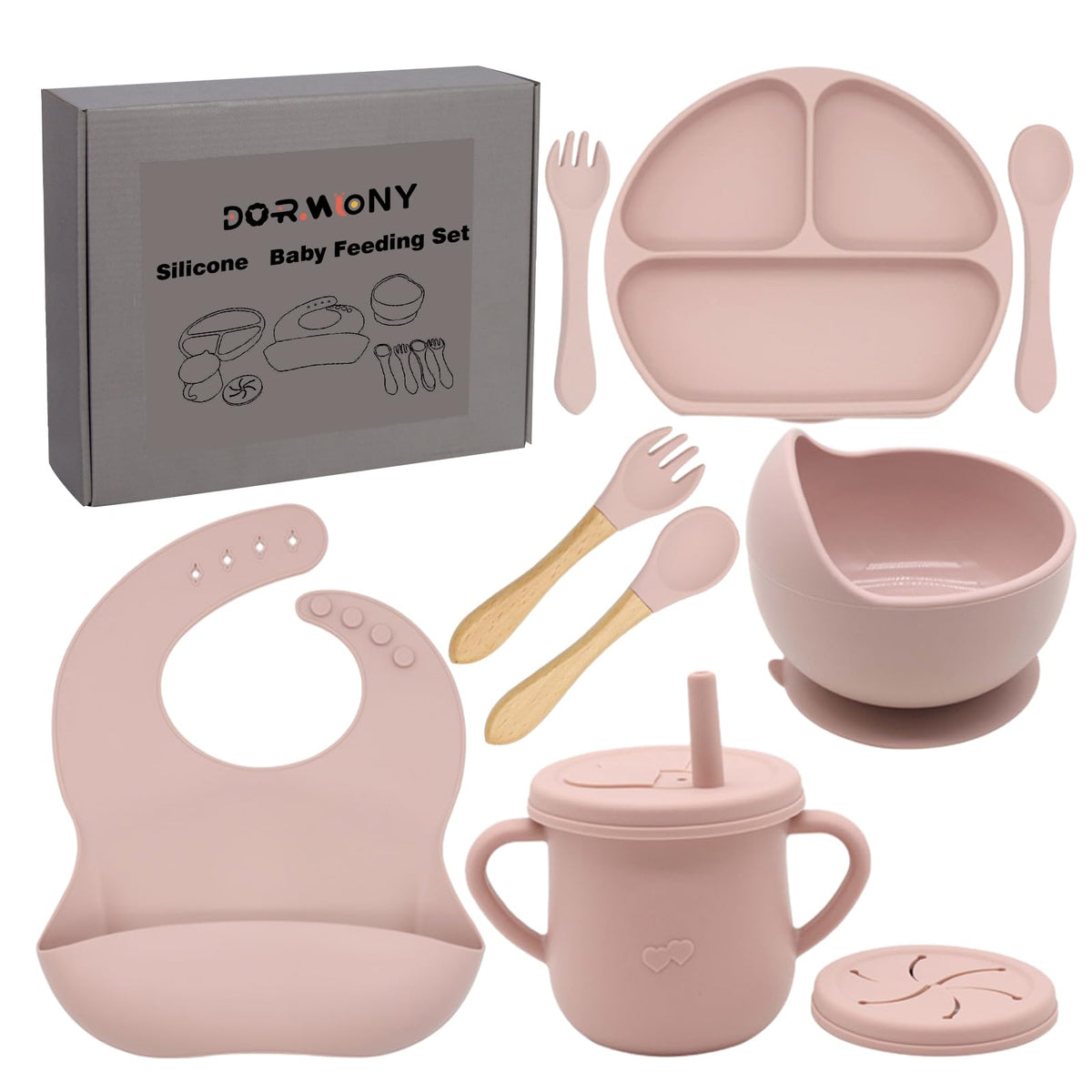 Dormlony pink suction bowl from silicone baby feeding set aiding mess-free meals