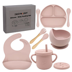 Dormlony pink suction bowl from silicone baby feeding set aiding mess-free meals