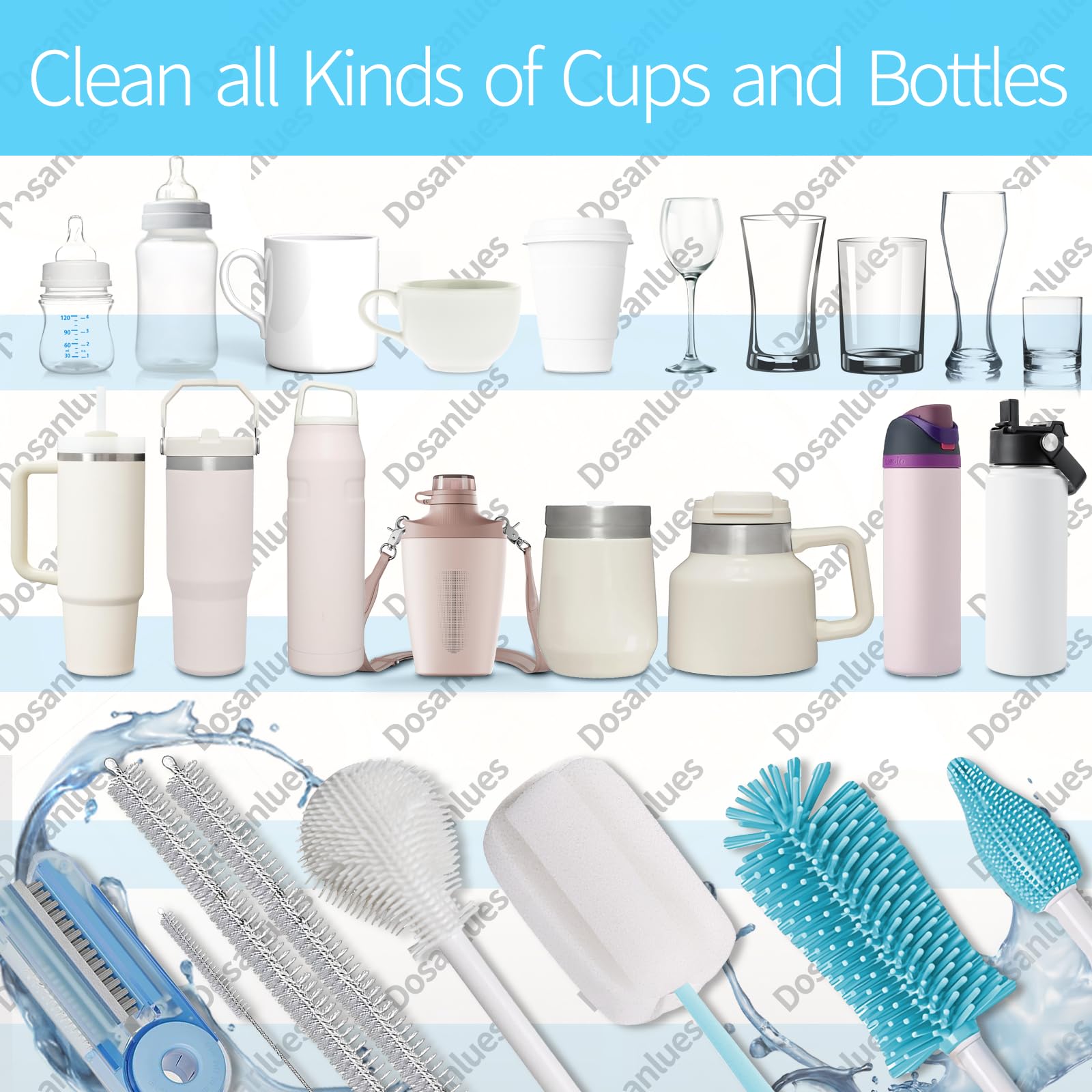 Dosanlues 4-in-1 bottle cleaner brush tackles crevices and lids