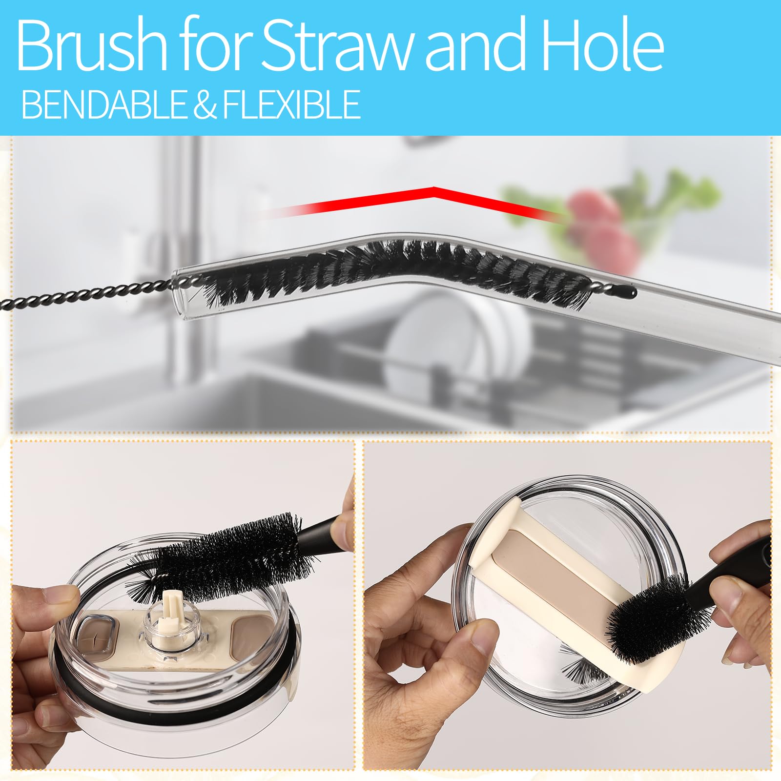 Dosanlues lid brush highlights the 4-in-1 spiral and U-shaped cleaners