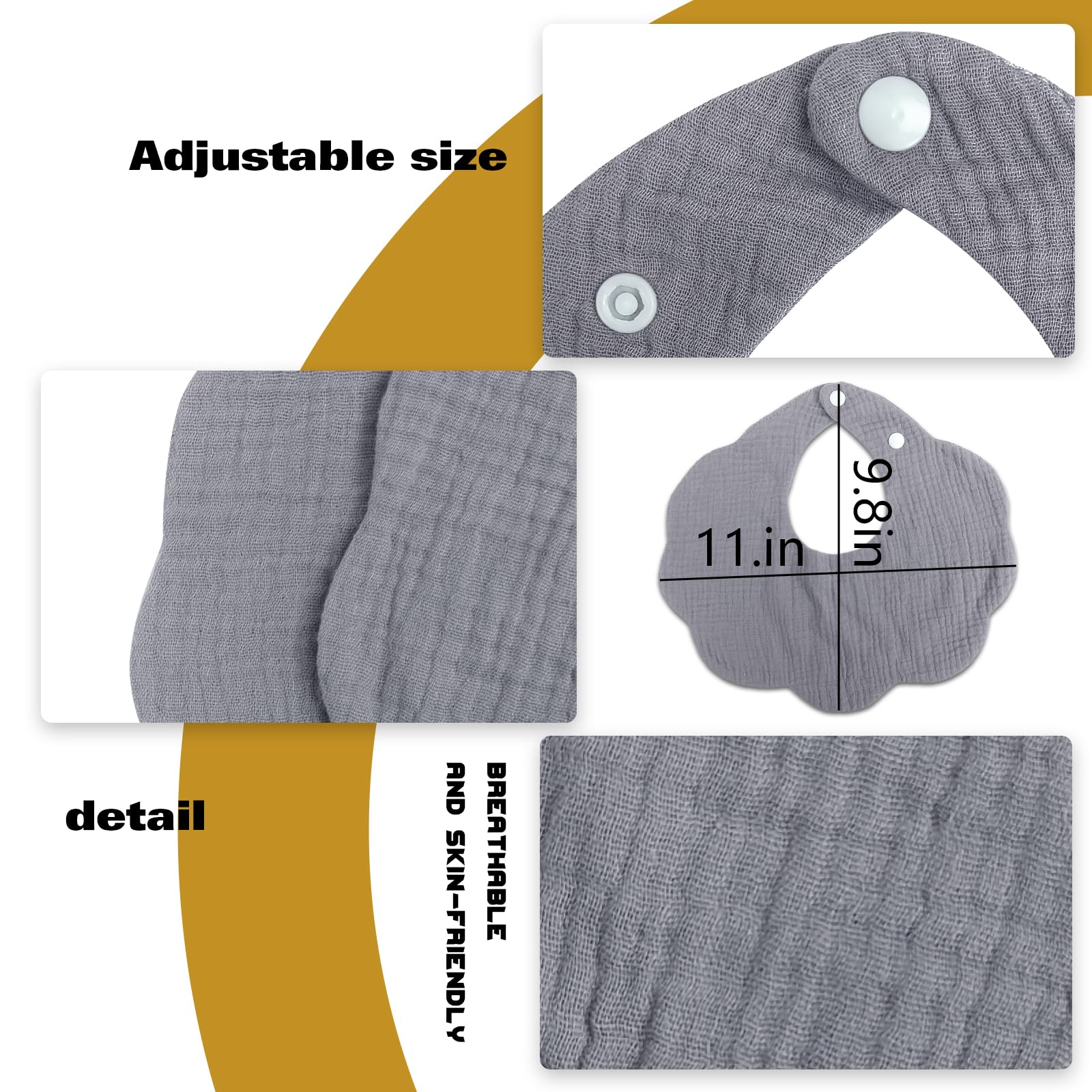DOSMINE Baby Bibs adjustable button closure grows with your baby for a comfy fit.