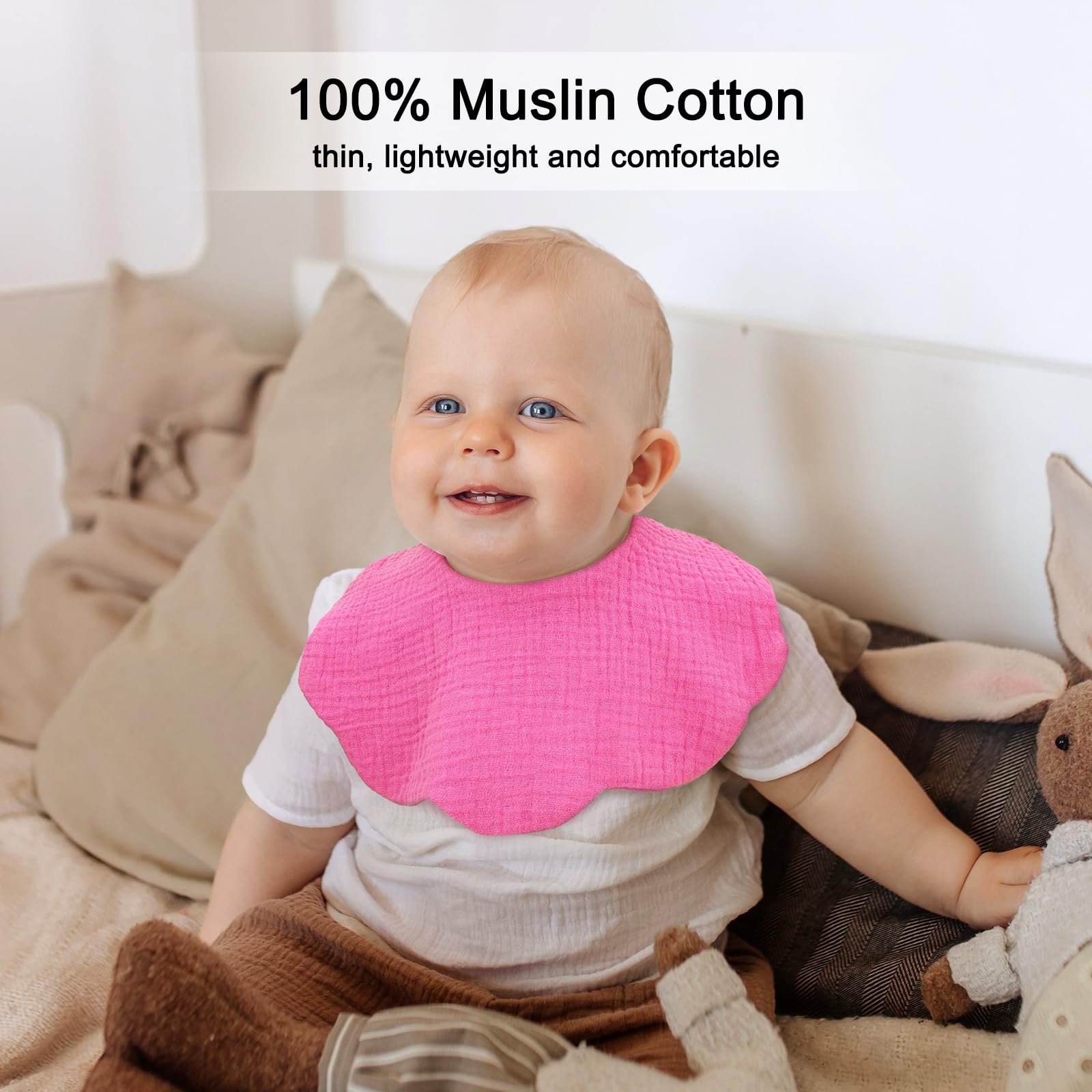 DOSMINE Baby Bibs Muslin 10Pack blue folding shows soft layers and easy cleanups.