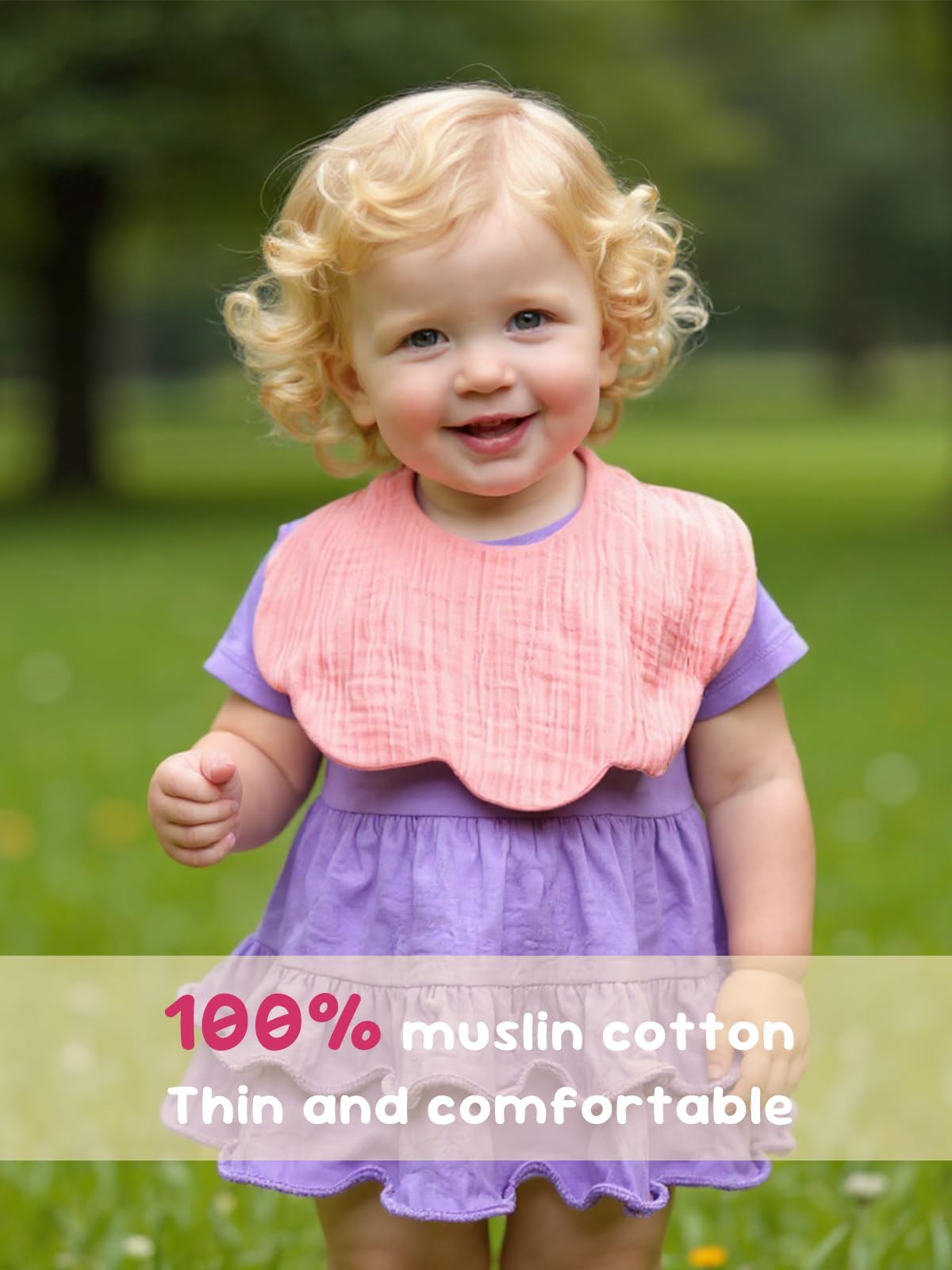 Dosmine muslin bibs laid flat showing soft organic cotton and four-layer absorption.