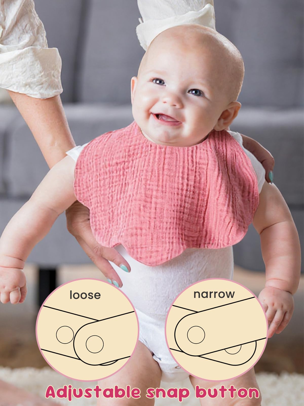Dosmine pink bibs feature unisex prints to match any baby outfit.