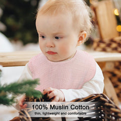 DOSMINE baby bibs close-up reveals 4-layer absorbent cotton for drool management.