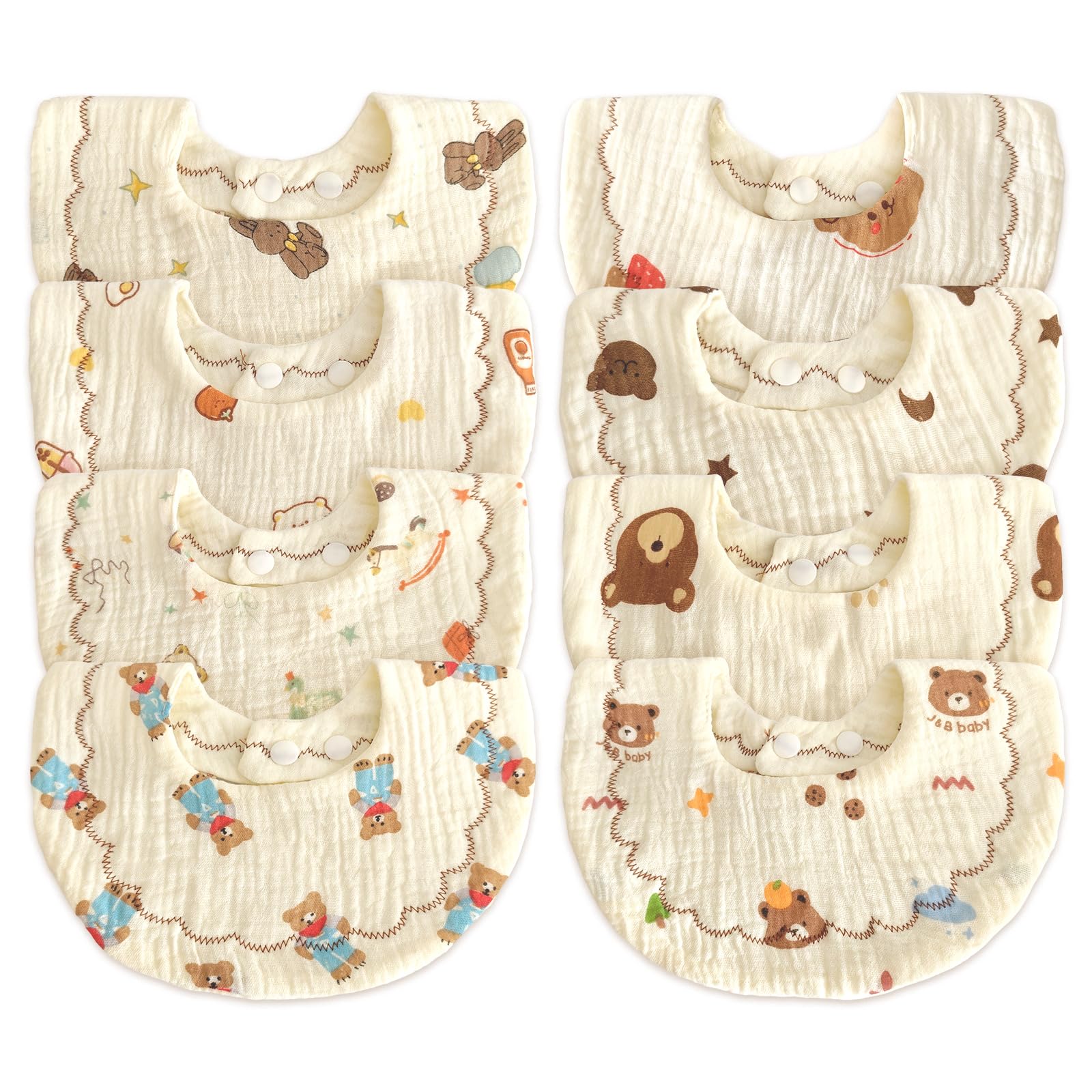 DOSMINE baby bibs muslin 8-pack apricot close-up shows soft absorbent fabric