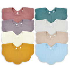 DOSMINE baby bibs muslin 8-pack close-up shows plush absorbent layers for drool protection