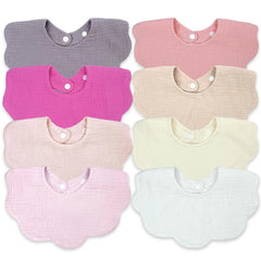 DOSMINE Baby Bibs muslin 8-pack in plain colors provides soft protection from drool and spills.